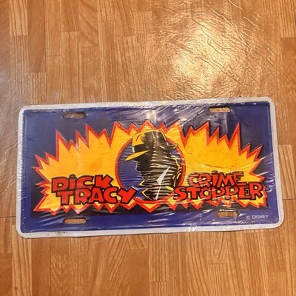 Vintage Disney Dick Tracy Crime Stopper Metal License Plate Sign NOS Sealed 12”